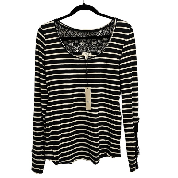 ABS Allen Schwartz Tops - ABS Allen Schwartz Striped Long Sleeve Top- Lace Details NWT